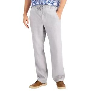 NWT 100% Linen Men’s Wide Leg Elastic Waist Beach Trouser Pants Grey Size XXL